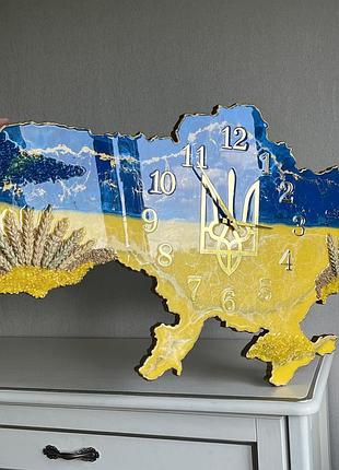 Часы настенные из эпоксидной смолы "карта украины" 80х51 см