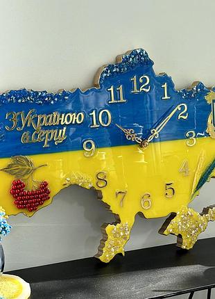 Часы настенные из эпоксидной смолы "карта украины" 100x67 см