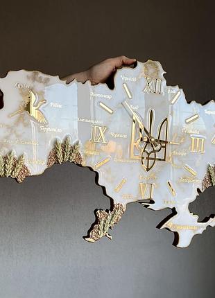 Часы настенные из эпоксидной смолы "карта украины" 100х64 см