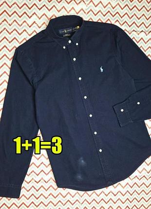 😉1+1=3 брендовая темно-синяя мужская рубашка оксфорд ralph lauren, размер 44 - 46
