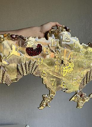 Годинник настінний з епоксидної смоли "карта україни" 60х38 см