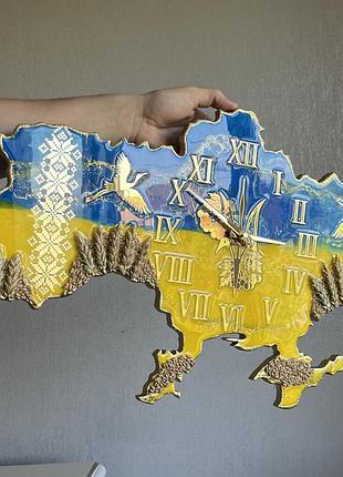 Годинник настінний з епоксидної смоли "карта україни" 150х100 см