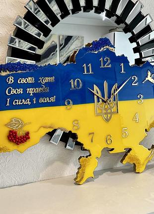 Часы настенные из эпоксидной смолы "карта украины" 90x60 см