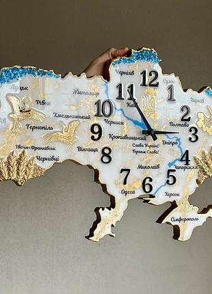 Часы настенные из эпоксидной смолы "карта украины" 80х51 см