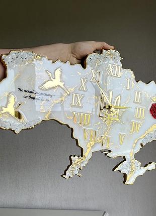 Годинник настінний з епоксидної смоли "карта україни" 150х100 см