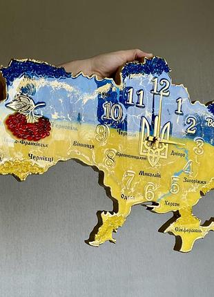 Часы настенные из эпоксидной смолы "карта украины" 100х64 см