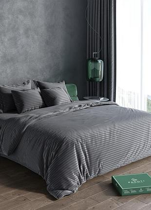 Комплект постельного белья страйп-сатин pagoti maestro темно-серый (king size / 2×70×70 см)