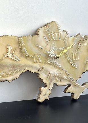 Годинник настінний з епоксидної смоли "карта україни" 90x60 см