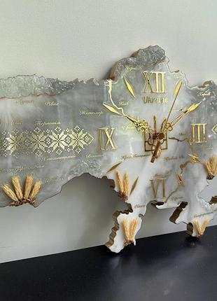 Часы настенные из эпоксидной смолы "карта украины" 50x34 см