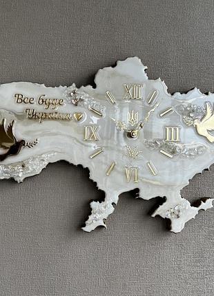 Часы настенные из эпоксидной смолы "карта украины" 100x65 см