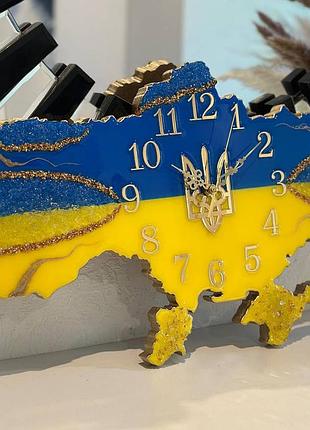 Часы настенные из эпоксидной смолы "карта украины" 100x67 см
