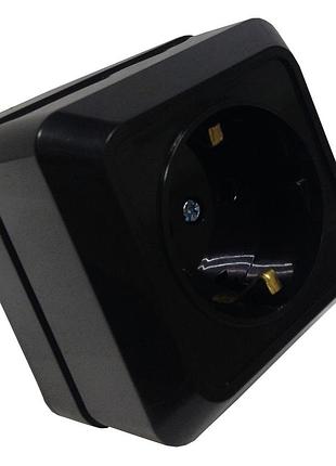 Розетка одинарная с/з накладная керамическая 16а black rodina (18090) тм lumano