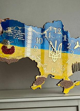 Годинник настінний з епоксидної смоли "карта україни" 50x32 см