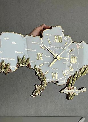 Часы настенные из эпоксидной смолы "карта украины" 100х64 см