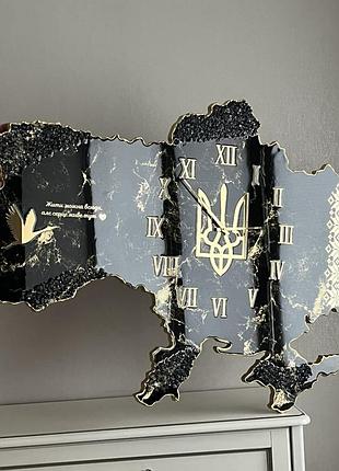 Годинник настінний з епоксидної смоли "карта україни" 60х38 см