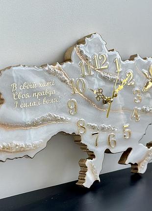 Годинник настінний з епоксидної смоли "карта україни" 80x53 см