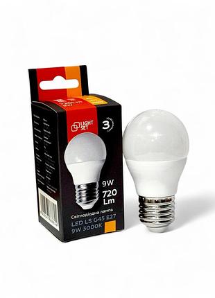 Светодиодная лампа led ls g45 e27 9w 3000k cl 720lm light set