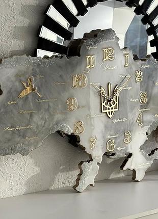 Годинник настінний з епоксидної смоли "карта україни" 90x60 см