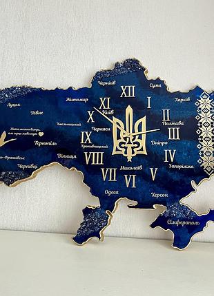 Часы настенные из эпоксидной смолы "карта украины" 140х90 см
