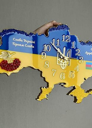 Часы настенные из эпоксидной смолы "карта украины с азербайджаном" 50x32 см