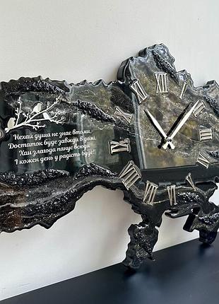 Годинник настінний з епоксидної смоли "карта україни" 60x40 см
