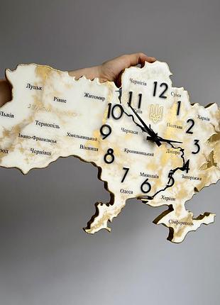 Годинник настінний з епоксидної смоли "карта україни" 150х100 см