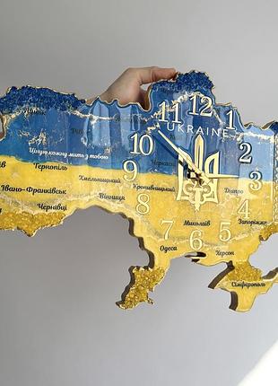 Часы настенные из эпоксидной смолы "карта украины" 120х76 см