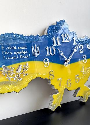 Часы настенные из эпоксидной смолы "карта украины" 90x60 см