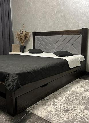 Ліжко деревʼянне 180*200 венге з м'яким ізголів'ям тканина номер7 (без шухляд)