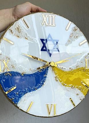 Годинник настінний круглий з епоксидної смоли "зірка давида" 35x35 см