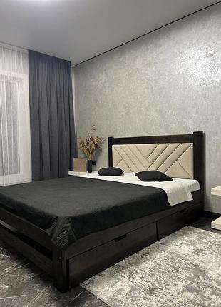 Ліжко деревʼянне 140*190 венге з м'яким ізголів'ям тканина номер 4(без шухляд)