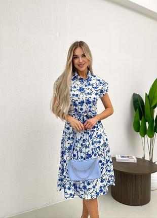 Сукня міді в квітковий принт з гудзиками з поясом з кишенями
