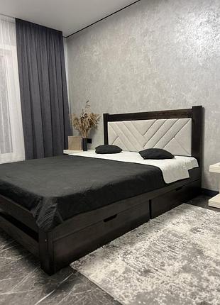 Кровать деревянная 180*200 венге с мягким изголовьем тканина номер5 (без ящиков)