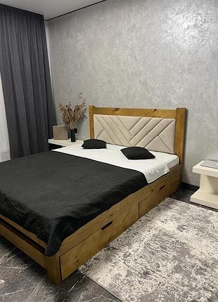 Кровать деревянная 140*200 ольха с мягким изголовьем тканина номер4 (без ящиков)