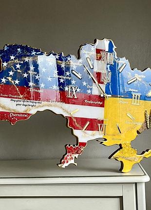 Часы настенные из эпоксидной смолы "карта украины с сша" 130х83 см