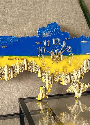 Часы настенные из эпоксидной смолы "карта украины" с гильзами 150х100 см