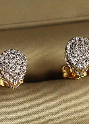 Сережки гвоздики xuping jewelry об'ємна крапля з родієм 1,2 см золотисті