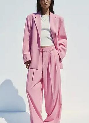 Льняные брюки палаццо с защипами zara