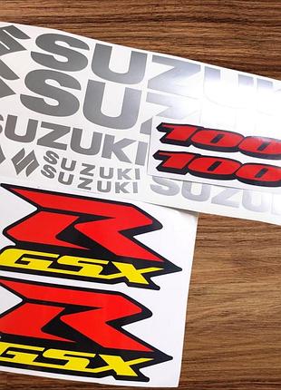 Сріблястий металік наклейки на мотоцикл бак-пластик сузукі gsx suzuki r 1000 джиксер комплект сузуки тища с жовтой надписью