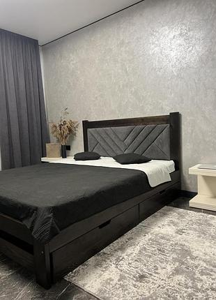 Ліжко деревʼянне 180*190 венге з м'яким ізголів'ям тканина номер3 (без шухляд)