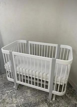Детская кроватка prestige, матрас, матяник, колеса. белый с серым
