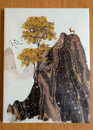 Горный пейзаж – 3 части 30х40 см, картина на холсте модульная 4