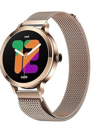Смарт-часы женские lemfo nx7 gold (разговор, тонометр, пульсоксиметр) amoled экран