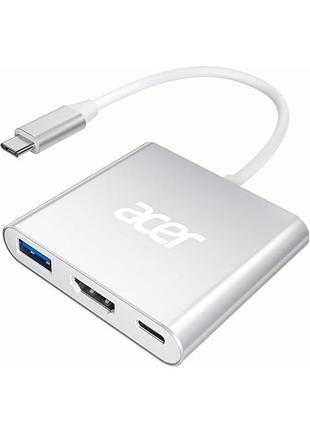 Хаб acer odk3a0 usb type-c 4k, hdmi, usb 3.0 white