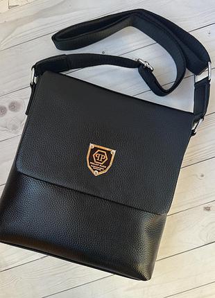 Кожаная черная мужская сумка phillip plein