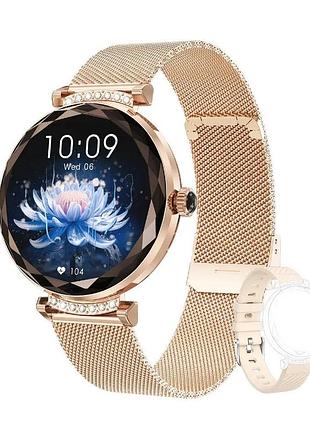 Смарт-часы женские lemfo nx7 pro gold (разговор, тонометр, пульсоксиметр) amoled экран, 2 ремешка