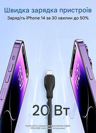 Кабель для apple iphone baseus pudding series usb type-c to lightning ip pd 20w 2м провід швидка зарядка айфон ipod ipad black 2m 6