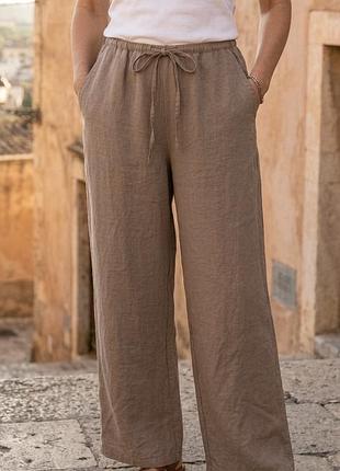 Zara штани жіночі, wide leg, з резинкою, літні, віскоза, під льон, базові