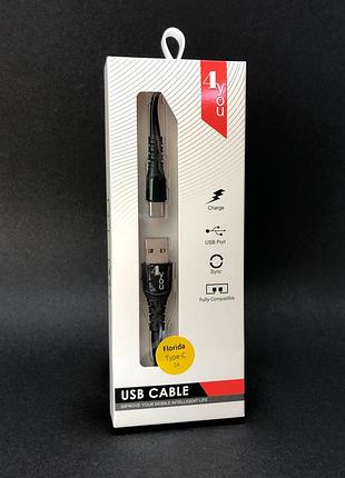 Кабель usb type-c 4you florida (2a, silicon, черный)