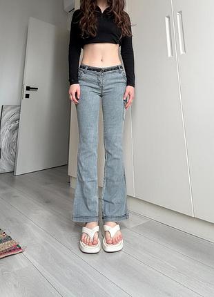 Джинсы серые 34 низкая талия посадка клёш flared bootcut 2000s 90s винтаж vintage